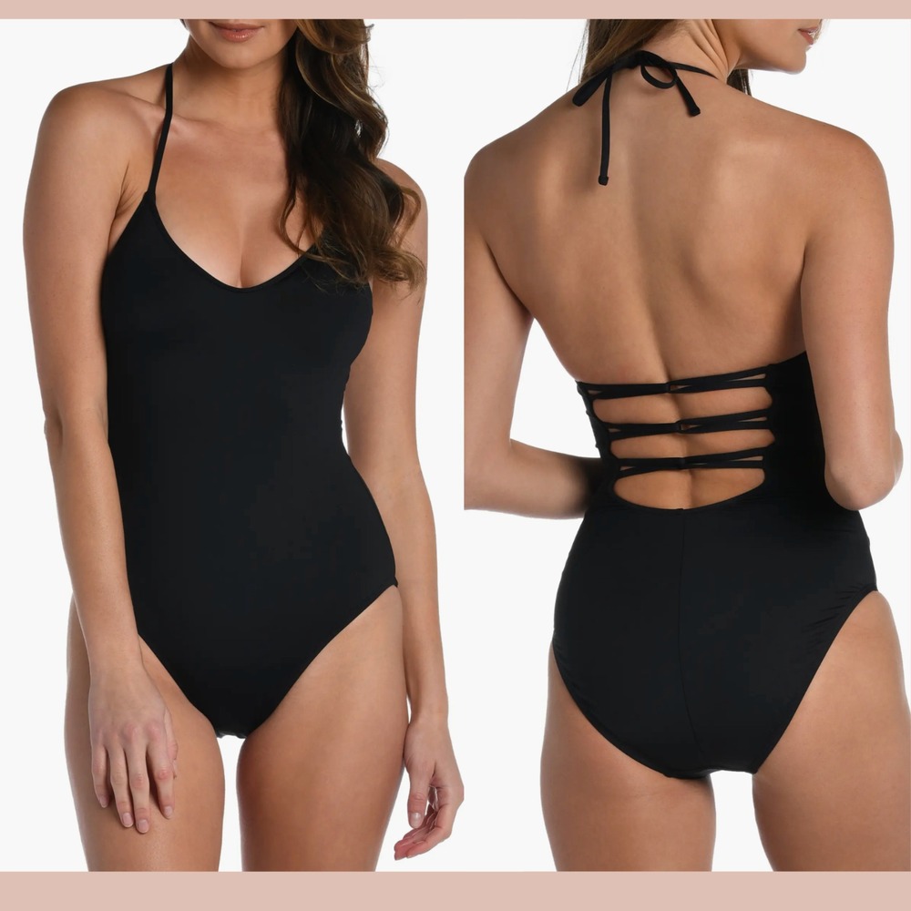 NWT $103 La Blanca [ 12 ] Halter‎ One-Piece Swimsuit in Black #U1334